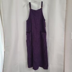 Vtg Mishi Sz M Purple Heavyweight Linen Oversized Lagenlook USA Overall Dress